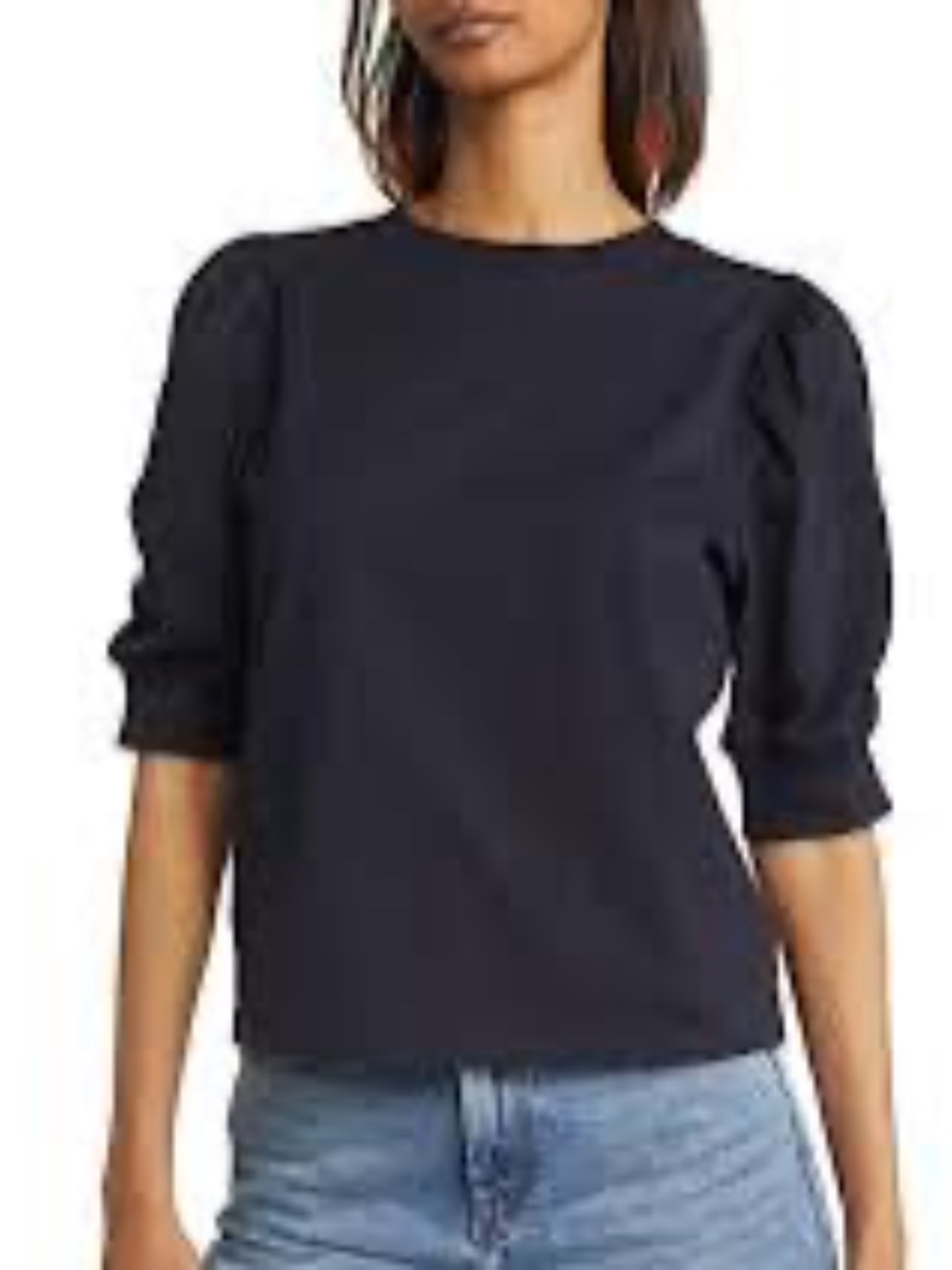 Frame Frankie Puff Sleeve Tee Size XS Navy Blue Organic Cotton Crew Neck